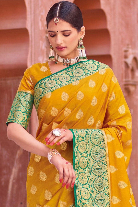 Tuscany Yellow Zari Butta Woven Banarasi Saree