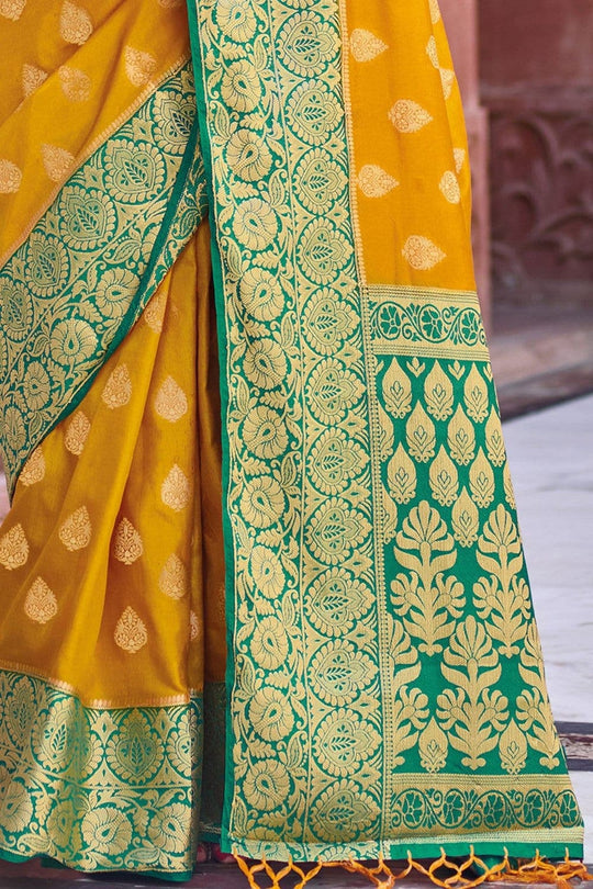 Tuscany Yellow Zari Butta Woven Banarasi Saree