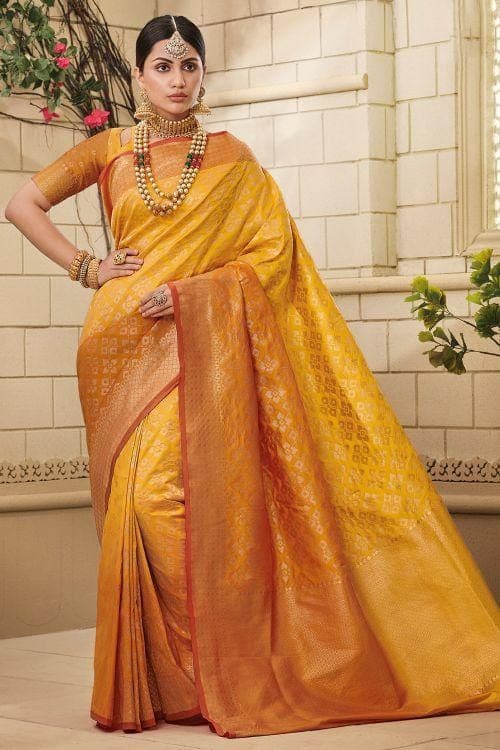 Tuscany Yellow Zari Woven Banarasi Saree