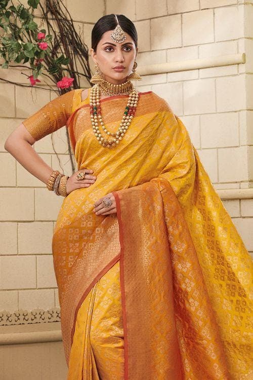 Tuscany Yellow Zari Woven Banarasi Saree