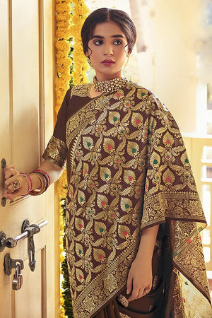 Banarasi Saree Umber Brown Jacquard Prints Banarasi Saree saree online