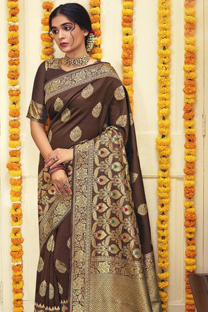 Banarasi Saree Umber Brown Jacquard Prints Banarasi Saree saree online
