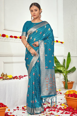 Vibrant Blue Banarasi Saree