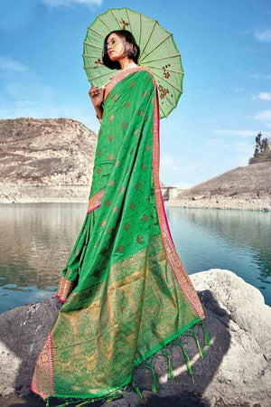 Vibrant Green Banarasi Saree