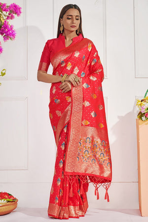 Vibrant Red Banarasi Saree