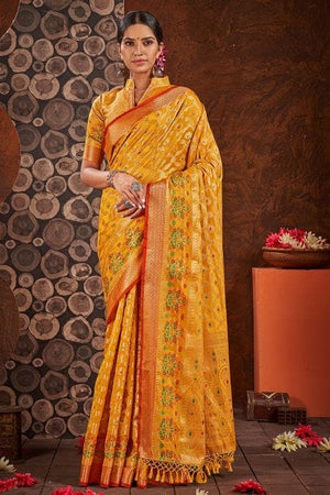 Vibrant Yellow Banarasi Saree