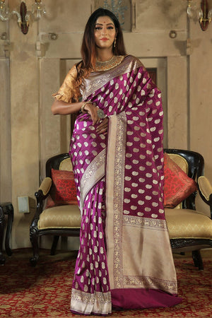 Violet Purple Banarasi Saree