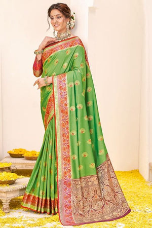 Vivid Green Banarasi Saree