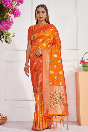 Vivid Orange Banarasi Saree