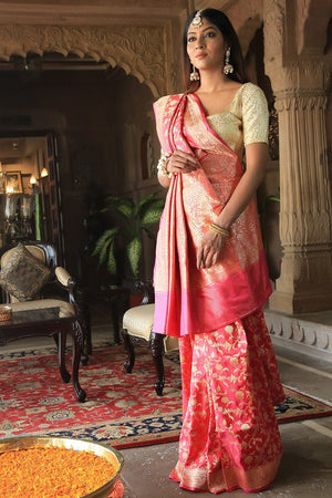 Watermelon Pink Banarasi Saree