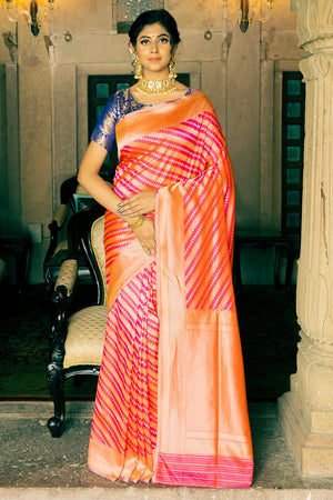 Watermelon Pink Banarasi Saree