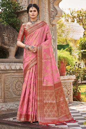 Watermelon Pink Banarasi Saree