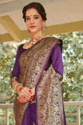 Banarasi Saree Wine Purple Flower Border Banarasi Saree saree online