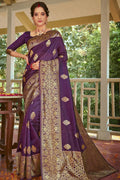 Banarasi Saree Wine Purple Flower Border Banarasi Saree saree online