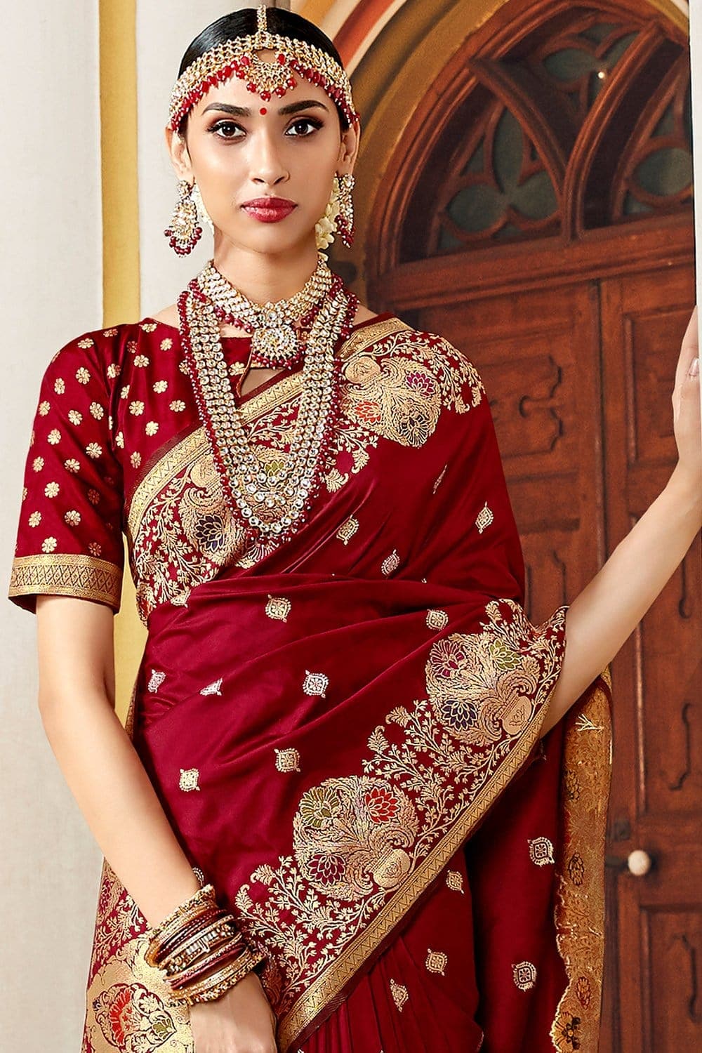 Wine red deals bridal saree