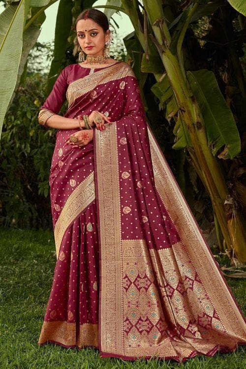 Banarasi Saree Wine Red Zari Weaved Banarasi Saree saree online