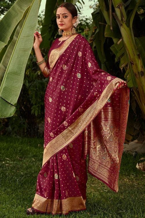 Banarasi Saree Wine Red Zari Weaved Banarasi Saree saree online