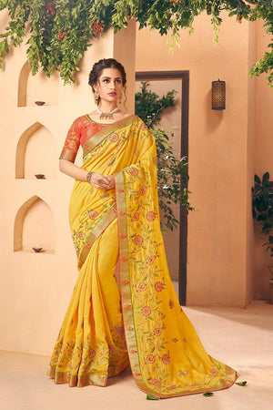 Yellow Beautiful Designer Banarasi Saree