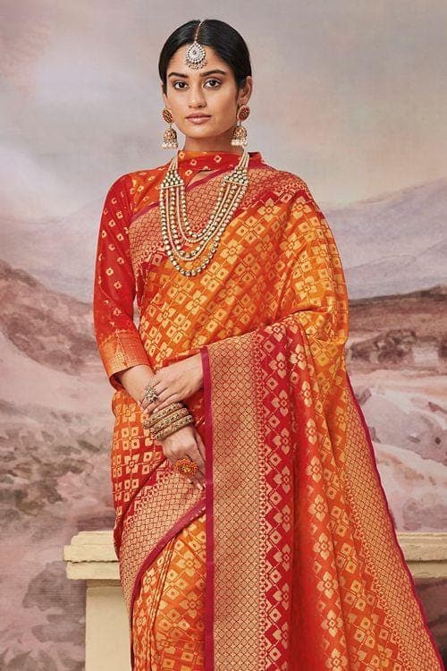 Yellow Orange Zari Woven Banarasi Saree