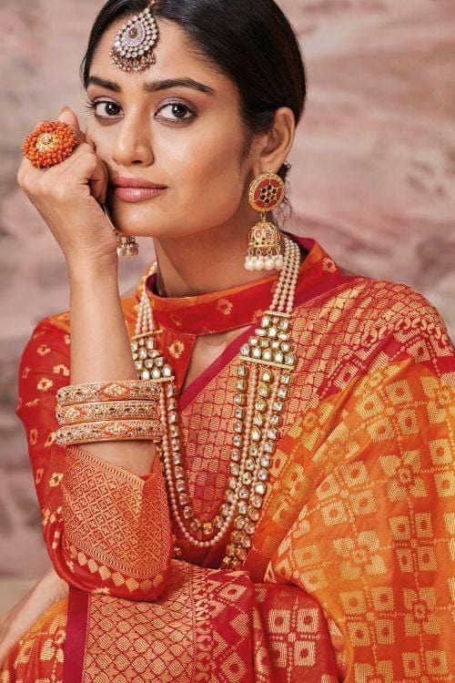 Yellow Orange Zari Woven Banarasi Saree