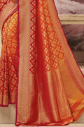 Yellow Orange Zari Woven Banarasi Saree