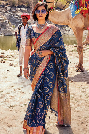 Admiral Blue Banarasi Saree