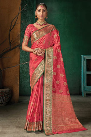 Brick Pink Banarasi Saree