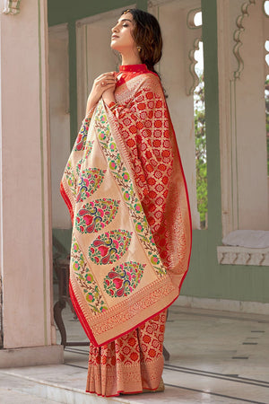 Candy Red Banarasi Saree