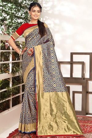 Cobalt Blue Banarasi Saree