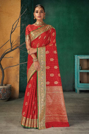 Crimson Red Banarasi Saree