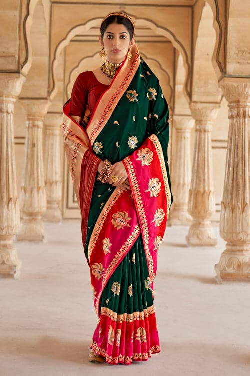 Buy Dark Green Banarasi Saree for Women Online from India's Luxury  Designers 2023