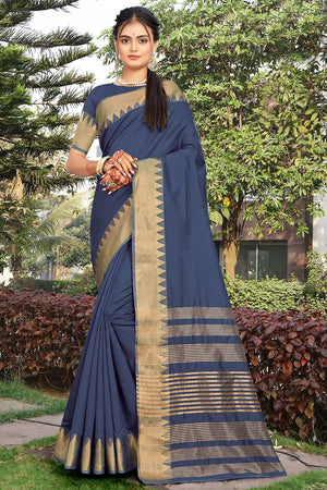 Egyptian Blue Banarasi Saree