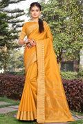 yellow Banarasi saree