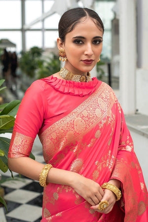 Flurocent Peach Banarasi Saree