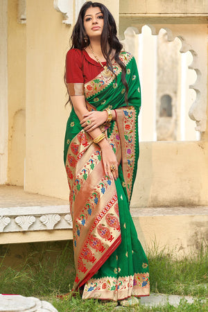 green Banarasi saree