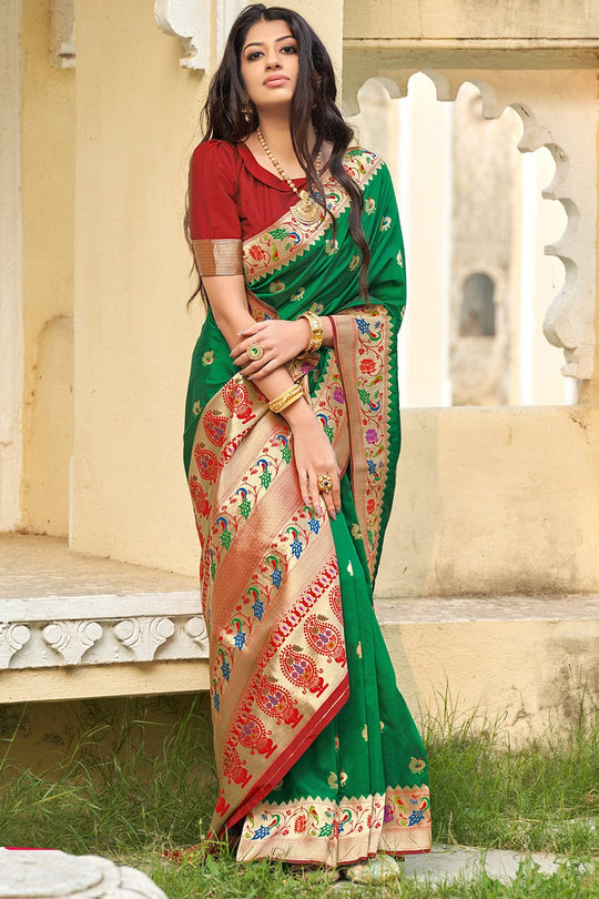 green Banarasi saree