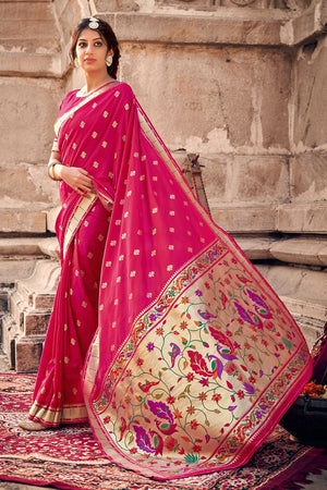 Fuschia Pink Banarasi Saree