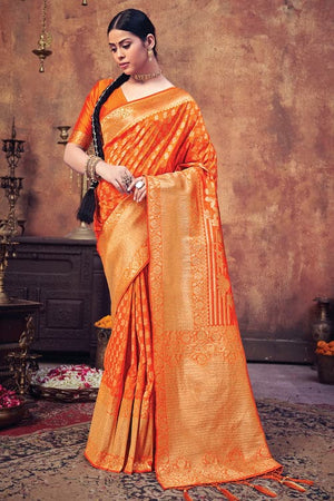 Goldfish Orange Banarasi Saree