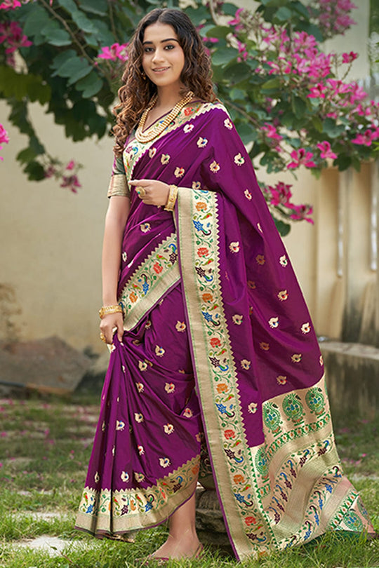 purple banarasi saree