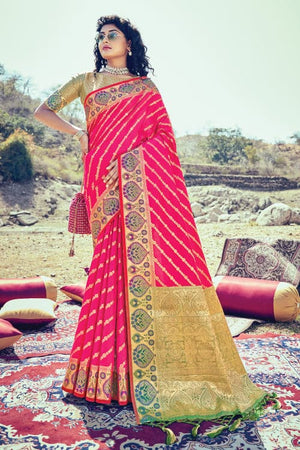 Hot Pink Banarasi Saree