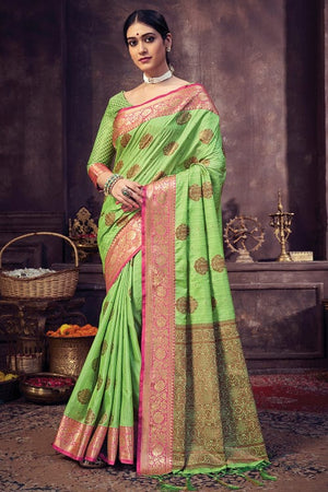 Lawn Green Banarasi Saree