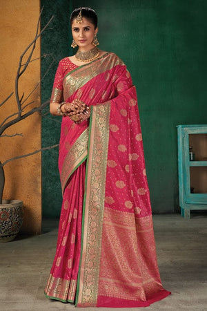 Magenta Pink Banarasi Saree