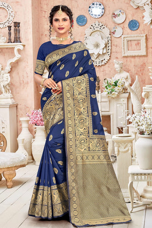 Navy Blue Banarasi Saree