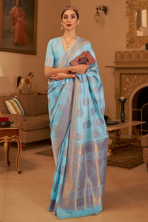 Perwinkle Blue Banarasi Saree