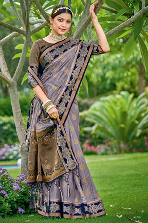 Pewter Grey Banarasi Saree