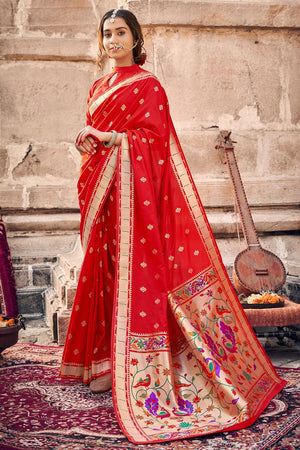 Scarlet Red Banarasi Saree