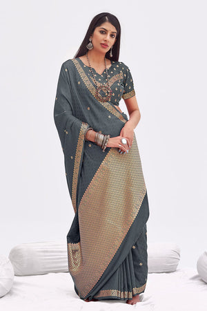 grey banarasi saree