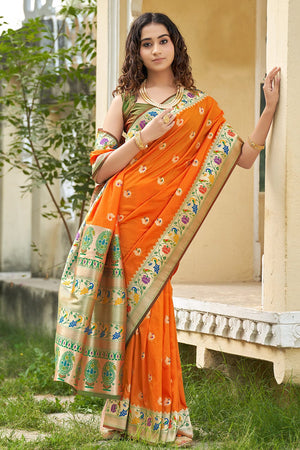 Tangerine Orange Banarasi Saree