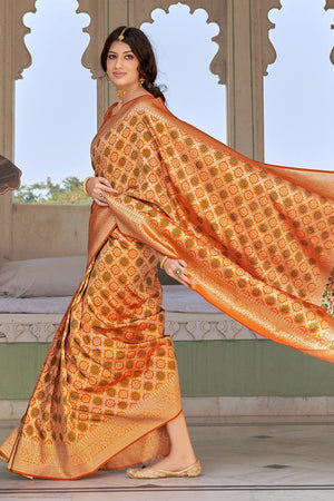 Tangerine Orange Banarasi Saree