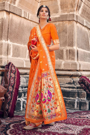 Tangerine Orange Banarasi Saree